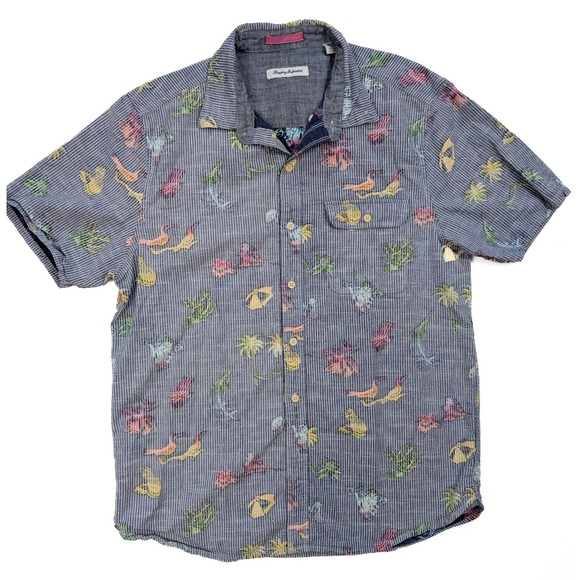 Tommy Bahama Other - Tommy Bahama Hawaiian Striped Button Up Palm Versational Men's Size Medium